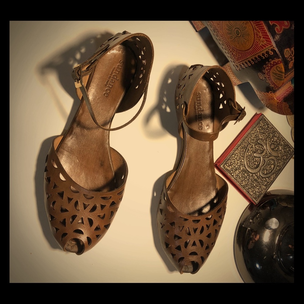 SUNDANCE Buckled Leather Flats